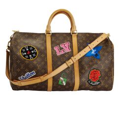 Patches Keepall Bandouliere 50, Canvas/Leather, Brown/Multi, AA3128